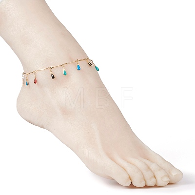 304 Stainless Steel Teardrop Charm Anklets AJEW-AN00385-1