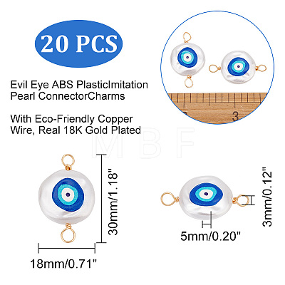20Pcs 3D Printed Evil Eye ABS Plastic Imitation Pearl Connector Charms KY-AR0001-11-1