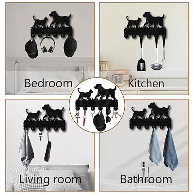 Black Wood & Iron Wall Mounted Hook Hangers DIY-WH0601-001-1