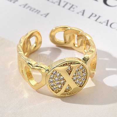 Brass Micro Pave Clear Cubic Zirconia Open Cuff Rings for Women RJEW-K289-02G-X-1