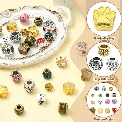 30Pcs 15 Styles Tibetan Style Alloy European Beads TIBE-YW0002-07-1