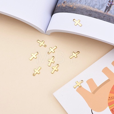 Ion Plating(IP) 304 Stainless Steel Tiny Cross Charms X-STAS-E104-34G-1