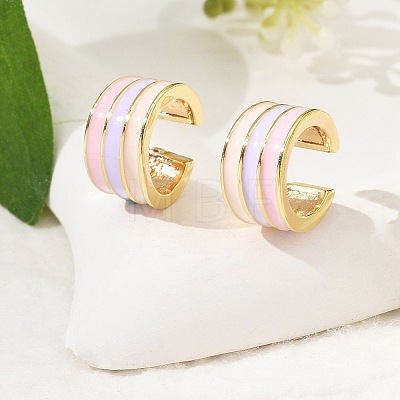 Brass Stripe C-Shaped Cuff Earrings EJEW-D321-03G-1