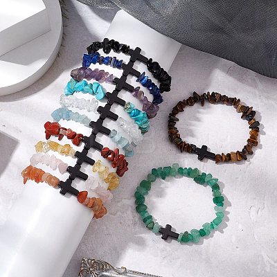 12Pcs Natural & Synthetic Gemstone Chips Stretch Bracelets For Women Men BJEW-JB11341-1