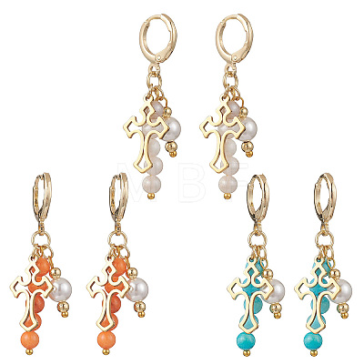 Natural Persian Jade Cross Hoop Earrings EJEW-JE06727-1
