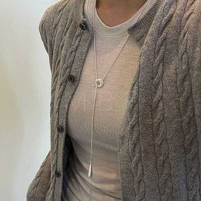Adjustable Wood Teardrop Tassel Alloy Chain Lariat Necklaces for Women WGF9A15-03-1