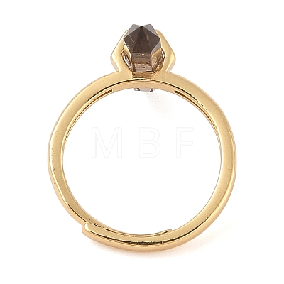 Double Pointed Hexagonal Prism  Natural Smoky Quartz Adjustable Rings for Women RJEW-G327-01G-05-1