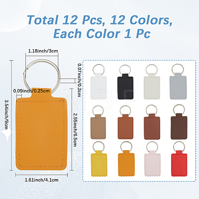 CutHollow 12Pcs 12 Colors Rectangle Imitation Leather Pendant Keychain KEYC-CL0001-12-1