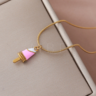 Summer Beach 304 Stainless Steel Enamel Ice Cream Pendant Necklaces for Women FD1093-1