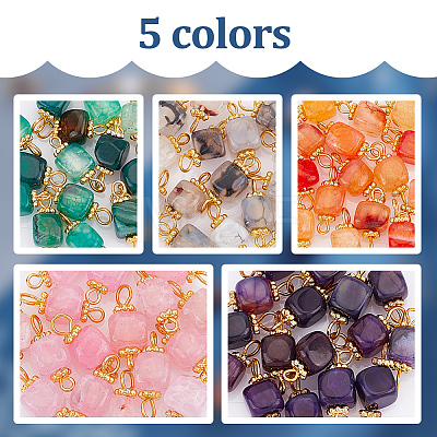 80Pcs 5 Color Natural Agate Connector Charms FIND-HY0001-39-1
