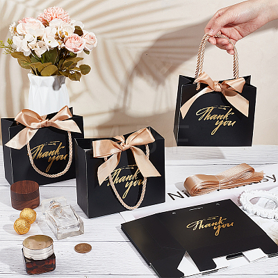 Rectangle Paper Wrapping Handle Bags with Ribbon CARB-WH0001-07C-1