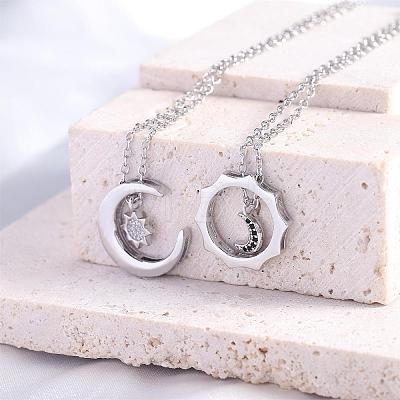 Sun Moon Star Friendship Couple Necklace for 2 Best Friend Necklace for 2 Sun and Moon Matching Couple Necklace Jewelry Gifts for Women Men JN1113A-1