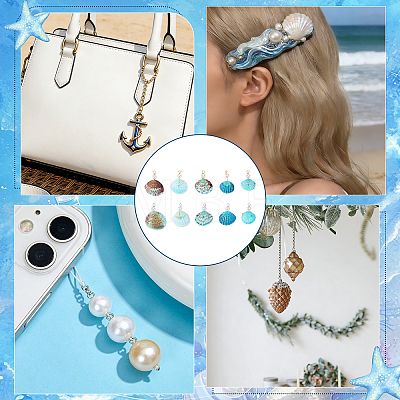 50Pcs 2 Colors Dyed Natural Shell & Imitaiton Round White Pearl Pendants SHEL-NB0001-70-1