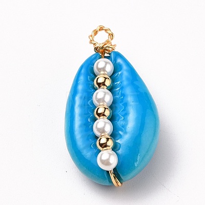 Spray Painted Natural Cowrie Shell Pendants PALLOY-JF00525-1