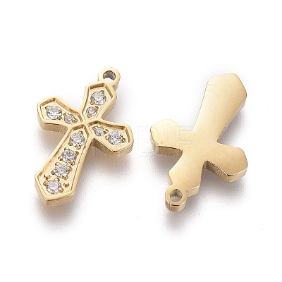 316 Surgical Stainless Steel Cubic Zirconia Tiny Cross Charms X-STAS-F256-018G-1