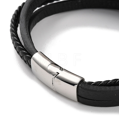 Men's Braided Black PU Leather Cord Multi-Strand Bracelets BJEW-K243-04AS-1