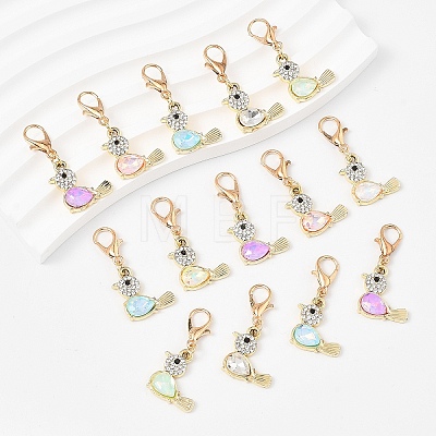 20Pcs Alloy K5 Glass Bird Pendant Decorations HJEW-YW00257-1