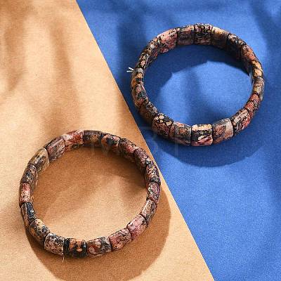 Natural Leopard Skin Jasper Beaded Stretch Bracelets for Women Men BJEW-M049-08B-1