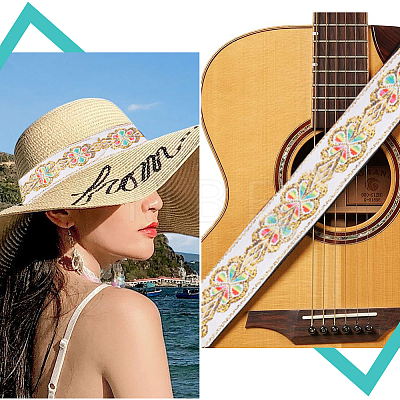 Flat Ethnic Style Embroidery Polyester Ribbons OCOR-WH0067-86C-1