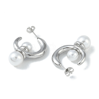 Pearl 304 Stainless Steel Stud Earrings EJEW-U004-07P-1