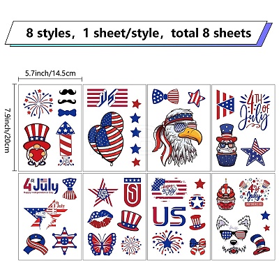 8 Sheets 8 Styles Independence Day PVC Waterproof Wall Stickers DIY-WH0345-131-1