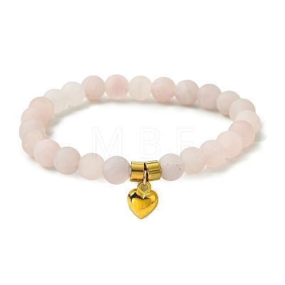 Natural Rose Quartz Beads Stretch Bracelets for Women BJEW-JB11351-01-1