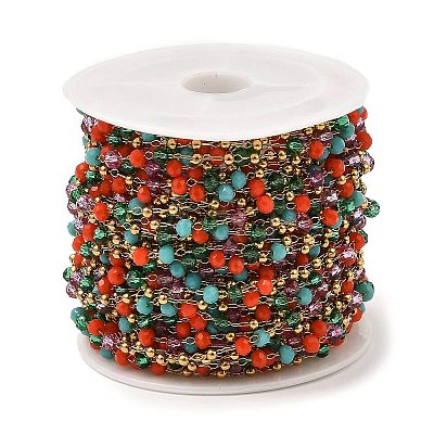 Colorful Rondelle Glass Beaded Link Chains CHS-G028-14G-1