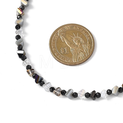 Electroplate Glass Triangle and Faceted Round Natural Black Spinel Beaded Necklaces for Women NJEW-JN05666-1