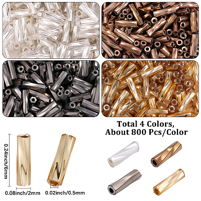 3200Pcs 4 Colors Glass Twisted Bugle Beads SEED-PA0001-51B-1