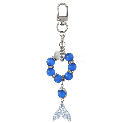 Glass & Cat Eye & Alloy Pendant Decorations HJEW-YW00485-01-1