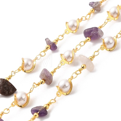 Handmade Natural Amethyst Chip Beaded Chains CHC-M024-22G-01-1