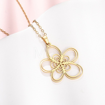 304 Stainless Steel Flower Pendant Cable Chain Necklaces for Men Women NJEW-K308-05B-G-1