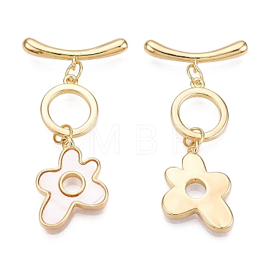 Brass & Shell Toggle Clasps KK-N254-159G-1