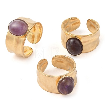 Oval Natural Amethyst Finger Rings RJEW-Z057-12G-09-1