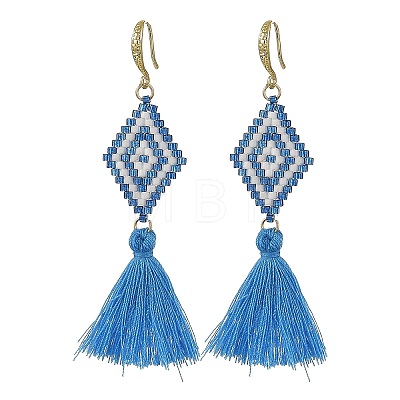 Glass Seed Beads & Brass Dangle Earrings for Women EJEW-MZ00800-03-1