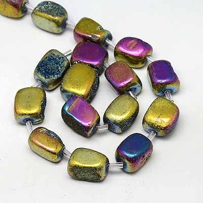 Electroplate Natural Druzy Quartz Crystal Cuboid Beads Strands G-L043-04-1