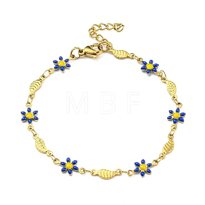 Enamel Flower & Fish Link Chain Bracelet BJEW-A142-02G-1