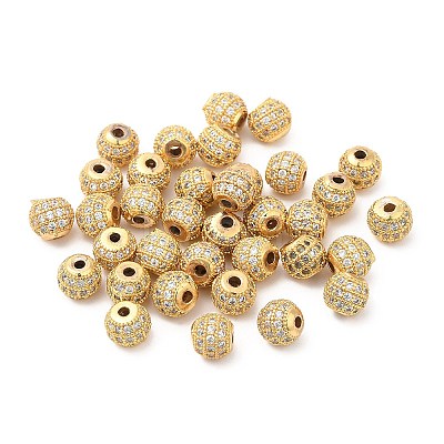 Brass Micro Pave Clear Cubic Zirconia Beads KK-I705-20G-1
