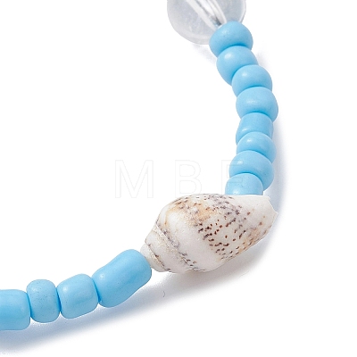 2Pcs Glass Seed and Natural Sea Shell & Aquamarine Stretch & Synthetical Turquoise Beads Bracelets for Women BJEW-TA00708-1