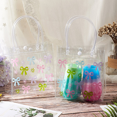 Rectangle Transparent Printed PVC Plastic Gift Tote Bags ABAG-TADJ0002-002E-1