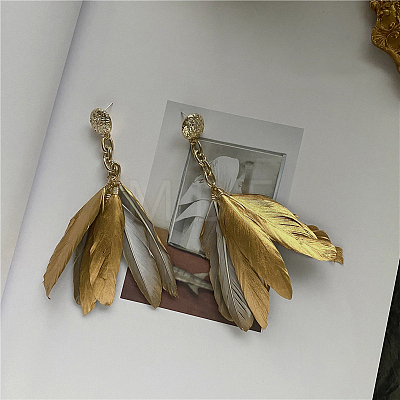 Alloy Feather Dangle Stud Earrings FS-WG3E740-01-1
