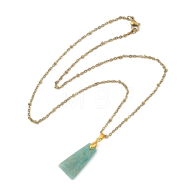 Natural Amazonite Faceted Trapezoid Pendant 304 Stainless Steel Satellite Chain Necklaces NJEW-JN06071-02-1