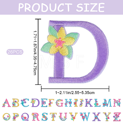 CRASPIRE 1 Set Letter A~Z with Flower Polyester Embroidery Iron on Applique Patch PATC-CP0001-05-1