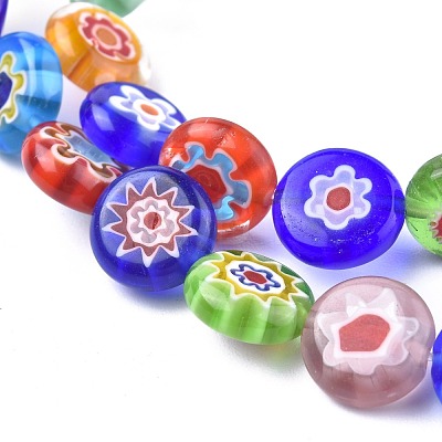 Flat Round Handmade Millefiori Glass Beads X-LK-R004-21-1