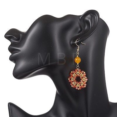 Flower Handmade Glass Seed Beads Dangle Earrings EJEW-MZ00679-01-1