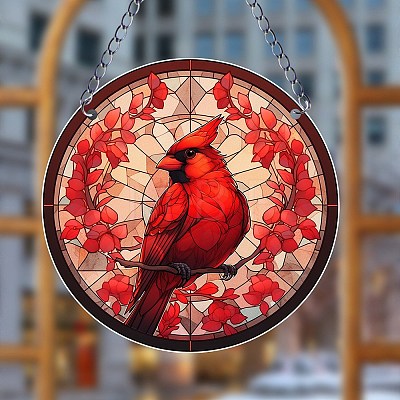 Cardinal & Leaf Acrylic Window Hanging Ornaments PW-WGA55A8-01-1