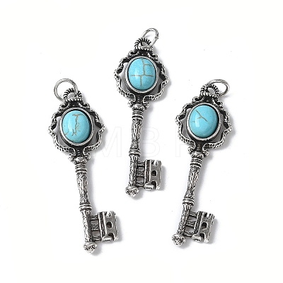 Key Brass Synthetic Turquoise Big Pendants KK-D361-01AS-31-1