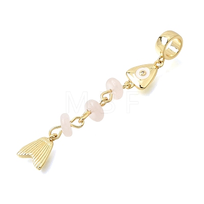 Brass Pave Cubic Zirconia Clear Cubic Zirconia & Natural Rose Quartz & Enamel European Dangle Charms GG-CBA3401-01G-B07-1