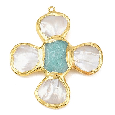 Natural Amazonite & Shell Pearl Big Pendants KK-H516-24G-03-1