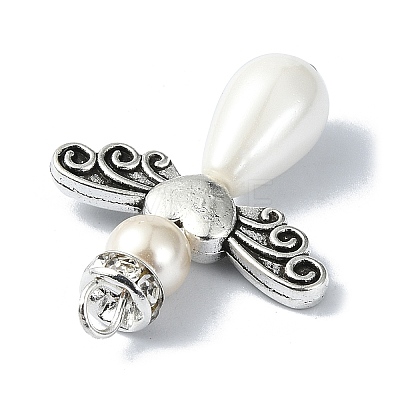 Shell Pearl Pendants with Tibetan Style Alloy Wings PALLOY-TA00102-1